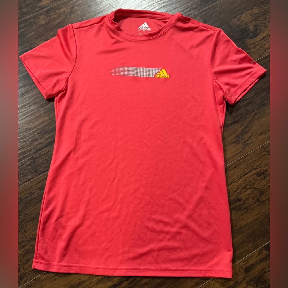 Adidas Dark coral color athletic Tee with Yellow Logo